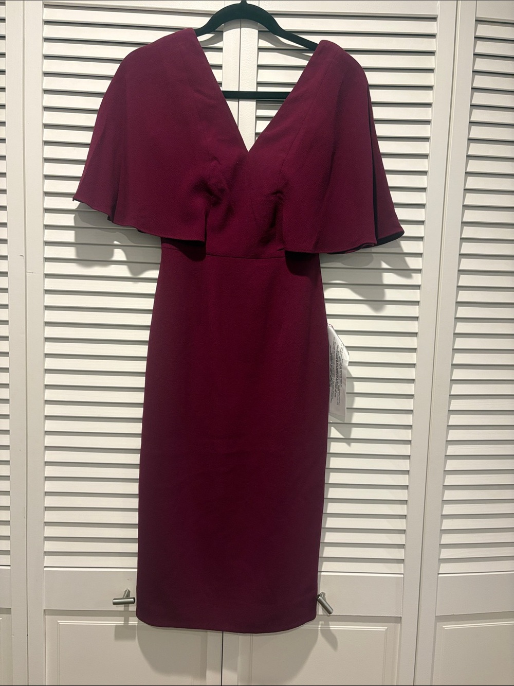 V-Neck Burgundy Cape Sheath Dress - Women